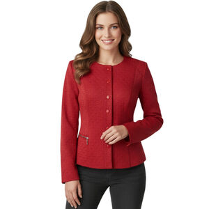 Chico's Blazer Jacket Womens 0 US S Red Career Office Quilted Knit Snap Stretch